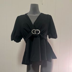 SHEIN Curve Plus Size 1XL (14) Puff Sleeve O-Ring Belted Peplum Top